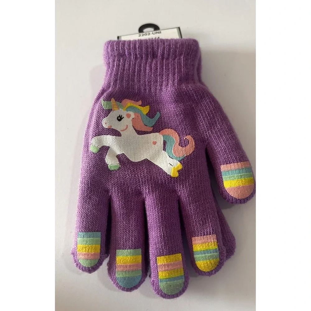 Amity Cold Guard Girls Unicorn Fashion Knit Gloves Purple Pastels‎ 5.5